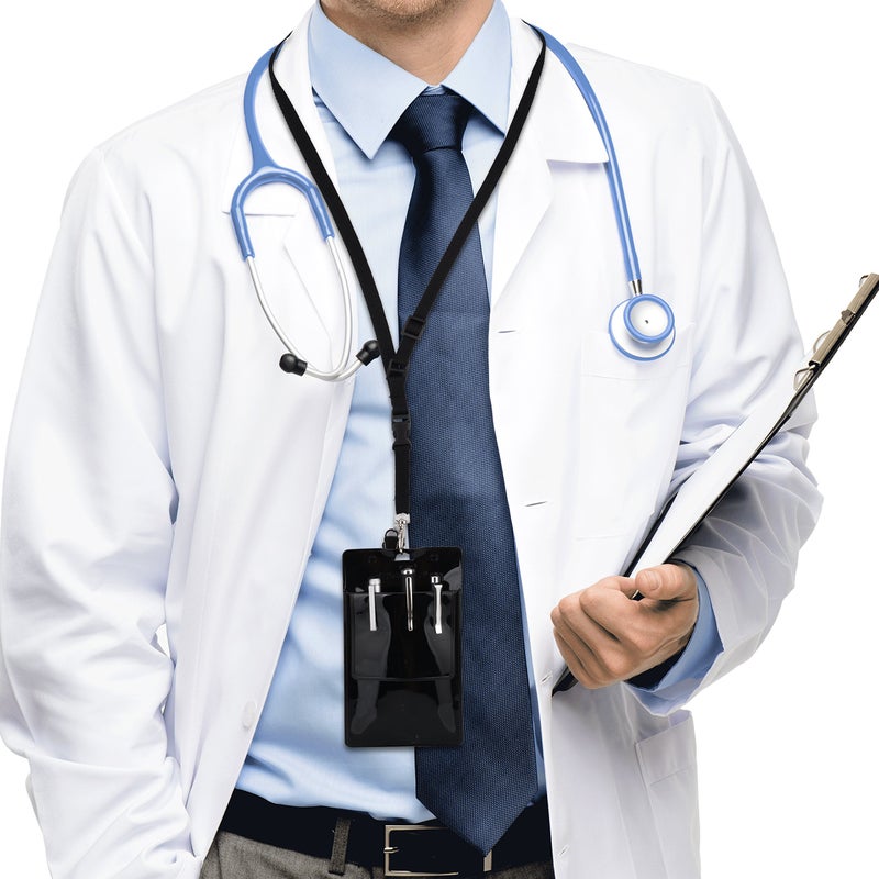 Wisdompro 5 Pack Clear Heavy Duty Pocket Protector for Shirts, Lab Coats, Pants - Multi-Purpose- Holds Pens, Pointers, Cards, and Notes. Top is Pre-Slotted for Lanyard and Has Holes for Nametag -Black - Image 5